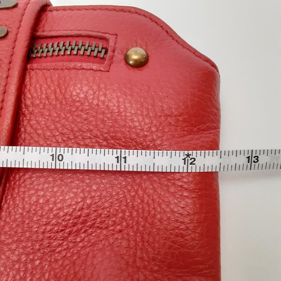 RomyGold Red Genuine Leather Metal Flap Clutch Bag Zip Closure Evening Bag - Picture 9 of 10